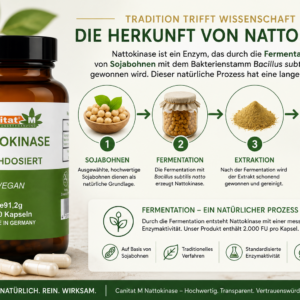 Nattokinase 20.000 FU/g – 2.000 FU pro Kapsel | 240 vegane Kapseln | 8 Monate Vorrat | Canitat® M