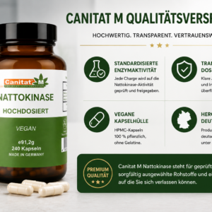 Nattokinase 20.000 FU/g – 2.000 FU pro Kapsel | 240 vegane Kapseln | 8 Monate Vorrat | Canitat® M